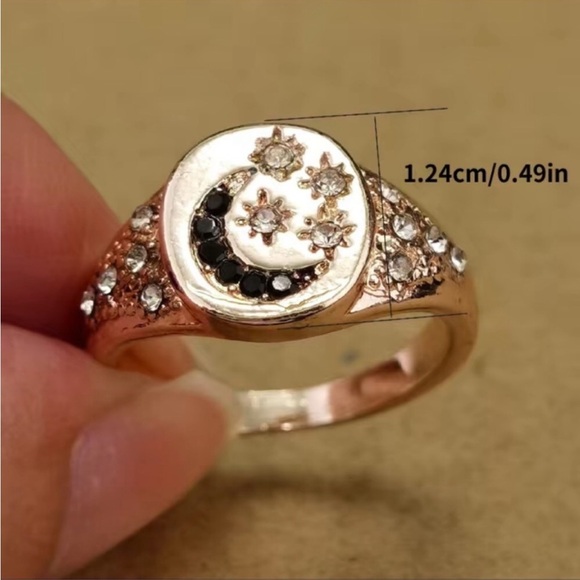 ROSE GOLD BLACK CRESCENT MOON RING SIZE 9 - Picture 5 of 5